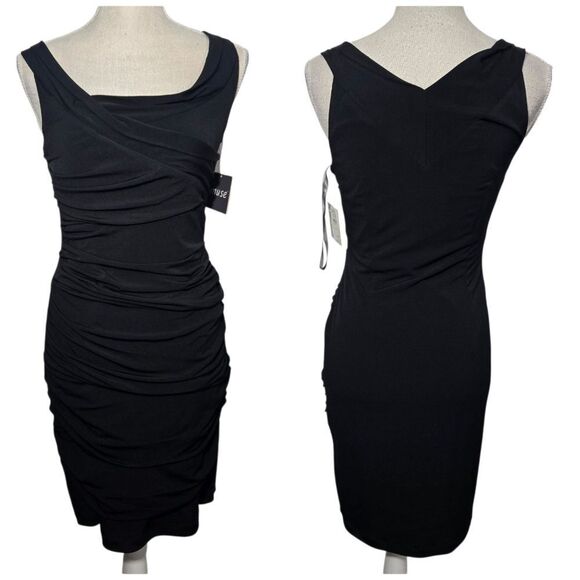 Muse Apparel Black Ruched Bodycon Dress NWT Size 4 - Picture 1 of 10